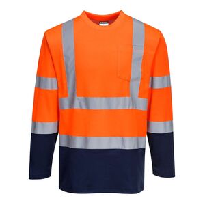 PORTWEST HI-VIS COTTON S280 / F&eacute;nyvisszaverő funkcion&aacute;lis hossz&uacute; ujj&uacute; p&oacute;l&oacute; - HV narancss&aacute;rga/s&ouml;t&eacute;tk&eacute;k L
