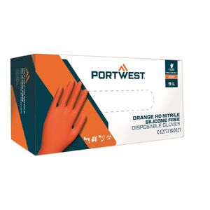 PORTWEST A930 / Eldobhat&oacute; kesztyűk szilikon n&eacute;lk&uuml;l, 100 db/csomag - narancss&aacute;rga S