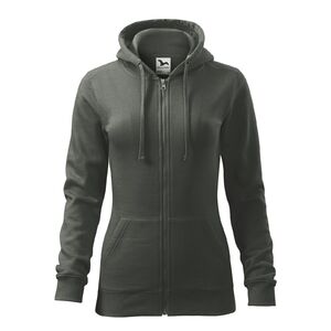 MALFINI TRENDY ZIPPER 411 / Női hossz&uacute;, kapucnis kengurudzseki - s&ouml;t&eacute;t palasz&uuml;rke XL